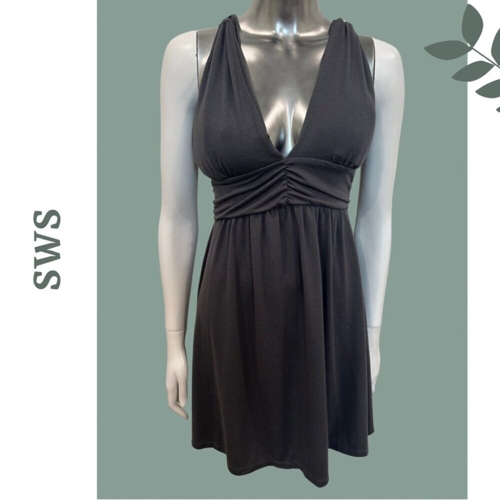SWS Dark Grey Sleeveless Halter Mini Dress Open Back With Tie Size Medium